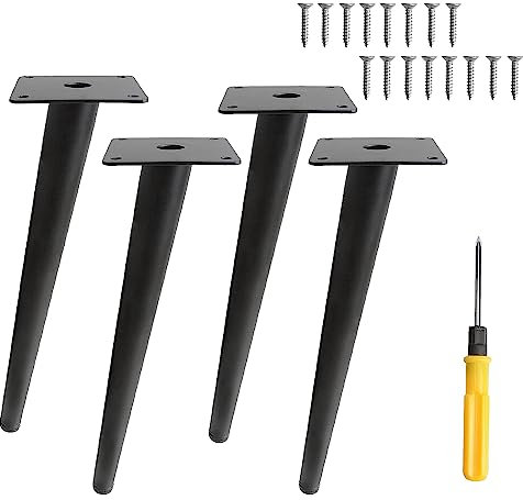 Toolzia 4Pcs 12 Metal Oblique Furniture Legs 30cm,Cone Cabinet Legs Stainless Steel Table Legs No-Slip Silent for Diy Furniture, Sofas, Cabinets (Black)