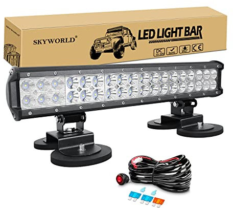 SKYWORLD LED Scheinwerfer Offroad 46cm 108W LED Arbeitsscheinwerfer mit 12V Kabelbaum, Starke Magnet halterungen für SUV ATV UTE Traktor LKW PKW 4x4 Auto Fahrzeuge, 6000K Weiß Arbeitslicht