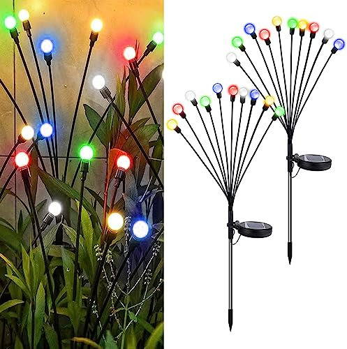 JIMACRO Solar Garten Dekorative Lichter, 2 Stück 10 LEDs Glühwürmchen Lichter Solar Außen, Wasserdicht Glühwürmchen Leuchte mit 2 Beleuchtungsmodi für Fußweg Yard Patio Walkway Décor