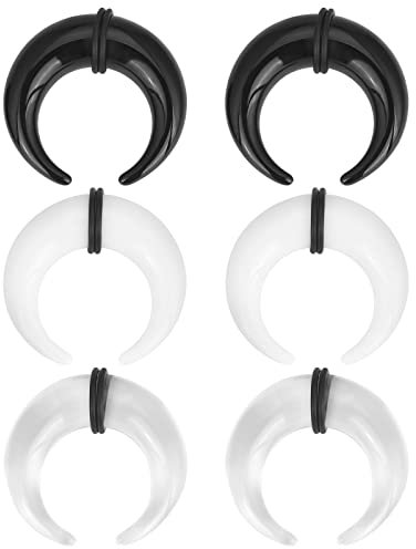 Longbeauty 3 Paare Ohrpiercings Kit 14G-5/8 Ohr Expander Set Acryl Halbmond Pincher Tapers C-Form Buffalo Dehner Schwarz Weiß, Stil B, 14G (1,6mm)