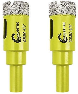Diamond Core Drill Bits 2pcs - 20mm Diamond Hole Saw with Round Shank for Ceramic Porcelain Tile Marble Granite Quartz SANLEETEK