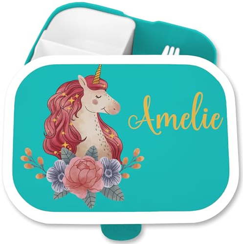 Brotdose Kinder Campus für Mepal - Einhörner - Brotbox Einhorn Lunchbox Unicorn Vesperbox Fabelwesen I - 750 ml - Türkis - einschulung geschenke mädchen kinderbrotdosen kindergarten einhörnern