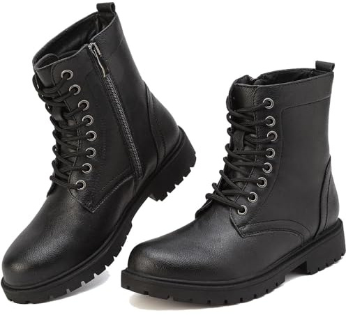 ziitop Boots for Women Waterproof Ladies Ankle Boots Black Lace Up Side Zipper Womens Platform Leather Short Booties