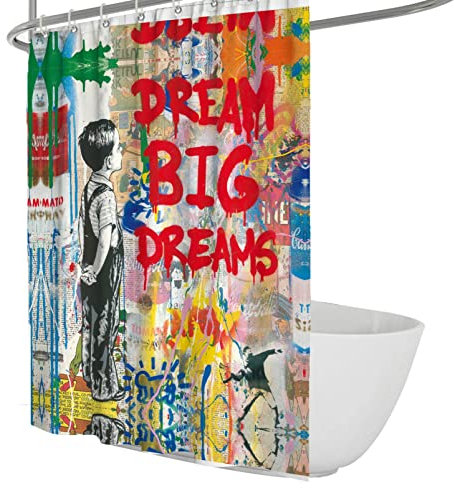 Wewoo Home Banksy Junge Duschvorhänge Sets mit Haken Graffiti Kunst Badezimmer Vorhang Wasserdicht Maschine waschbar Jungen und Mädchen Badewannenvorhänge W280xL200cm