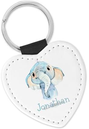 timalo Schlüsselanhänger personalisiert mit Namen Herz Schlüsselband aus Kunstleder Leder für Kinder Motiv Tiere | 03- Elefant