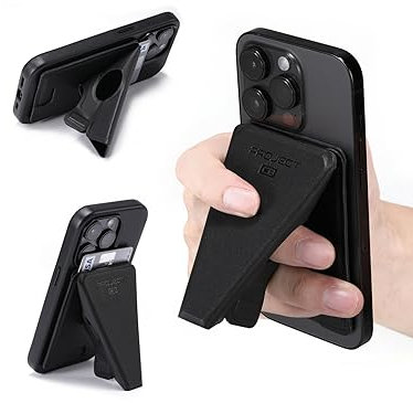 Project CB Phone Stand with Card & Ring Holder, Wallet Stand, 2 Viewing Angles, Repositionable (Black)