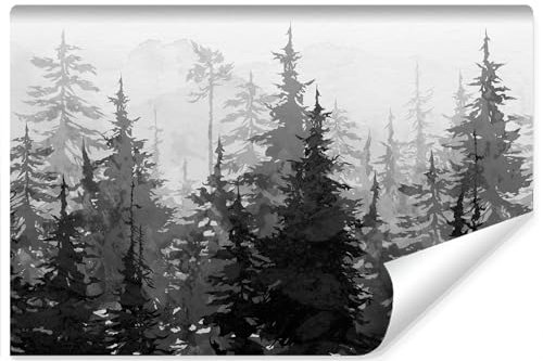 Muralo - 3D Non-Woven Wallpaper - Photo Wallpaper 3D Effect - Wallpaper for Living Room Bedroom Wall Wallpaper - Photo Wallpaper - Black and White Forest Motif - Width 460 cm x Height 300 cm