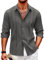 COOFANDY Men's Linen Shirt Long Sleeve Casual Summer Beach Button Down Cuban Shirt Dark Grey