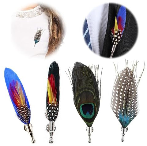 Ltsbaed Pfauenfeder Herren Brosche, 4 Stück Klassischer Brosche, Kreative Männer Anstecknadel aus Kupfer, Vintage Krawattennadeln für Herren, Personalisierte Brosche für Hochzeit Herren Accessoires