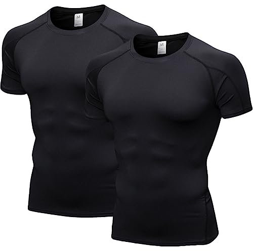 LANBAOSI 2 Pack Mens Compression Shirt Short Sleeve Quick Dry Base Layer T-Shirt for Running Workout Gym Tops