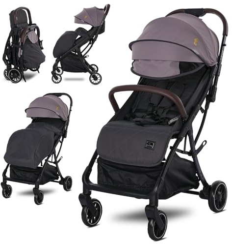 Lorelli Kinderwagen Minori, Sport Buggy klein zusammenklappbar, Autofold Einhand-Klappsystem, Nur 9,3kg, kompakter Sportsitz bis 22kg, Baby Reisebuggy mit Flaschenhalter, PU-Leder Handgriff, Grau