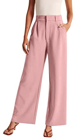 HZMM Weites Bein Hose Elegantes Hose Damen Frauen Stoffhose Für Frauen Arbeit Business Casual Hoch taillierte Anzughose Fließende Hose Büro Chino Hose Damen(Rosa, L)