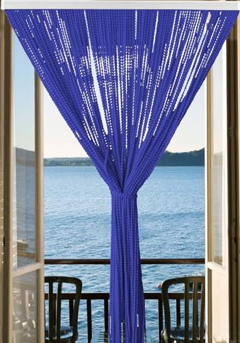 Generico Tenda Antimosche per Porta Finestra a Pannello con Telaio in PVC, in più Colori, Moschiera con Corde a Pallini per Esterno Interno Fili a Caduta (Blu Navy, 100x220)