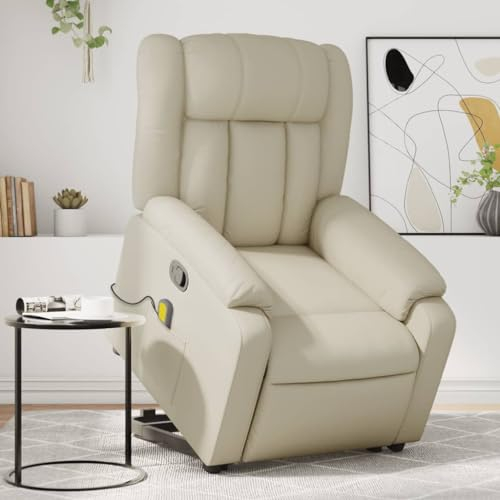 Homgoday Massagesessel mit Aufstehhilfe Fernsehsessel Aufstehsessel Relaxsessel Massagesessel mit Liegefunktion Elektrisch Verstellbar Sessel TV Sessel Wohnzimmer Creme Kunstleder