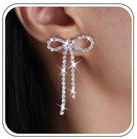 Inateannal Strassbogen Ohrringe Silber - Kristall Bogen Tropfen Ohrringe Mit Langer Strass Quaste Und Tennis Kette - Cubic Zirkonia Ohrstecker Schmuck Für Frauen Und Mädchen