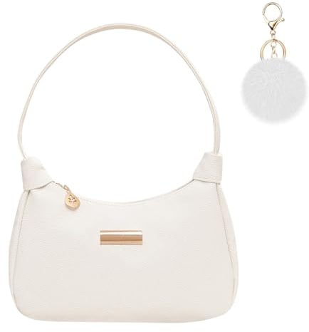 Aucuu Umhängetaschen für Damen,Handtasche Damen, Leder Schultertasche, Retro Achsel Tasche, Fashion Freizeit Unterarmtasche mit Pom-Pom-Schlüsselanhänger, für Dating, Party, Einkaufe, Geburtstag