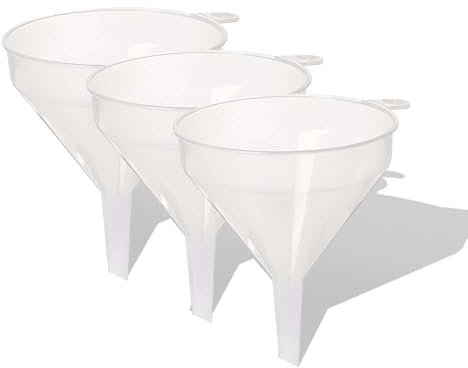 3Pcs Clear Plastic Funnel for Filling Bottles or Containers 8cm for Kitchen - Handle & Slimline Neck for Transfer powder Liquid and Oils ideal for Garage & Labs