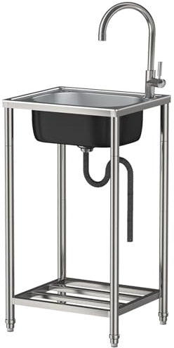 Spülbecken Edelstahl Outdoor Garten Spültisch Spüle mit Unterschrank, Freistehend Ausgussbecken Camping,Mobiles Waschbecken Spülschrank mit Wasserhahn,Für Restaurant Bar Wäscherei Garage Sink