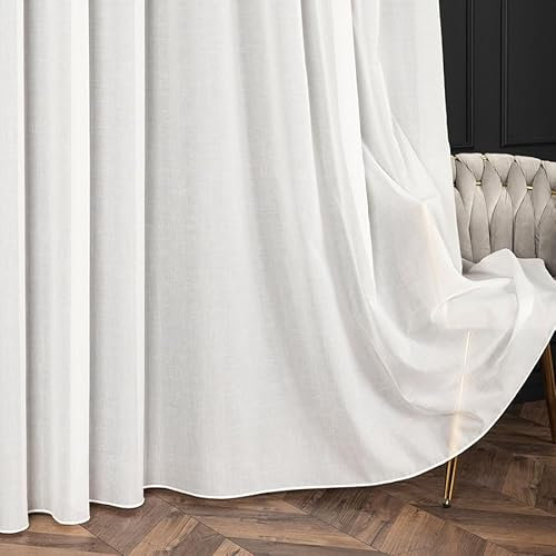 Gardinen Vorhangen Weiß 300x250 cm (BxH) Murano Lang Batist Gardinen mit Kräuselband Elegant Wohnzimmer Schlafzimmer Gardinenschals Fenstergardinen Leichtigkeit Weichheit Transparenz