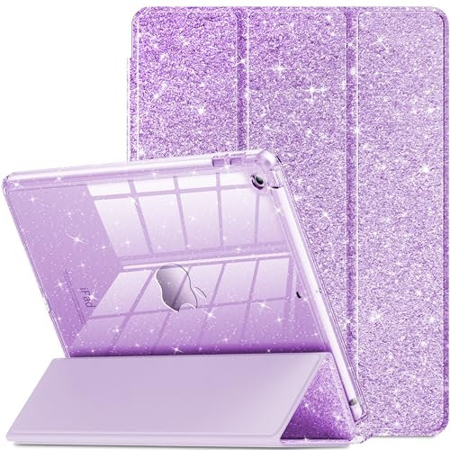 INFILAND Étui Brillant pour iPad 9e/8e/7e Génération 10,2 (2021/2020/2019) avec Dos Transparent et Support pour Stylet (Violet Lavande)