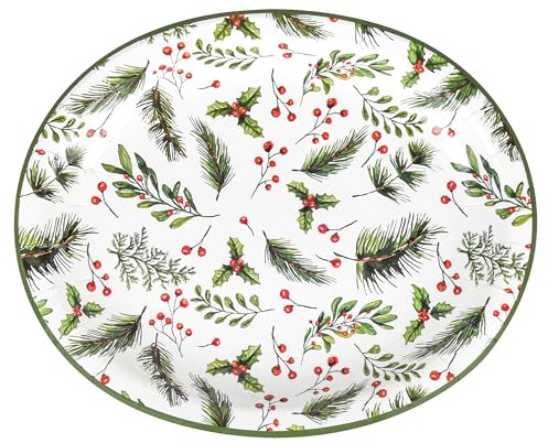 Elyxio 50Pcs Christmas Holly Berries Disposable Oval Paper Plates