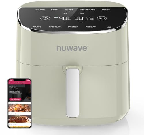 Nuwave Brio Plus Friggitrice ad aria da 8 quarti, nuova e migliorata, ultima intervento PFAS, 7 funzioni digitali da cucina a un tocco che friggere, cuocere, grigliare, disidratare,
