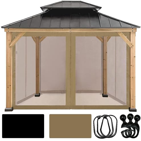 Coastshade Gazebo Canopy Mesh Walls Replacement 8x8 Gazebo Pergola Mosquito Screen Netting for Gazebos with 42Curtain Rings & 42Rail Hooks,Khaki