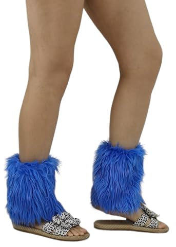 TAZIZI Beinwärmer für Damen und Mädchen, Punk, einfarbig, Plüsch, warm, blau, flauschig, knielange Beinabdeckung, blau, B