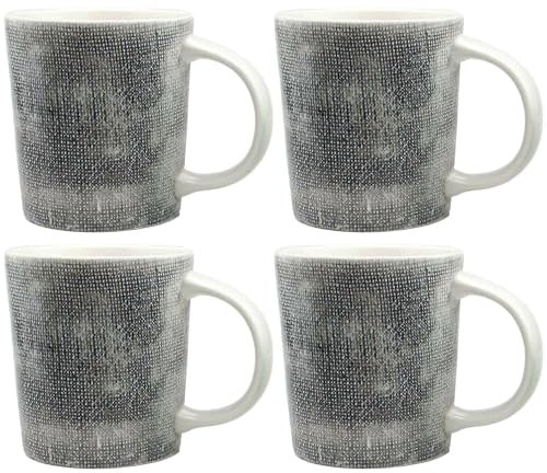 myGrtfam Ceramic Mugs Set of 8, 360ml Stoneware Coffee Cup, Linen Texture Tea Cups, Microwave & Dishwasher Safe, Reactive Glaze Gray