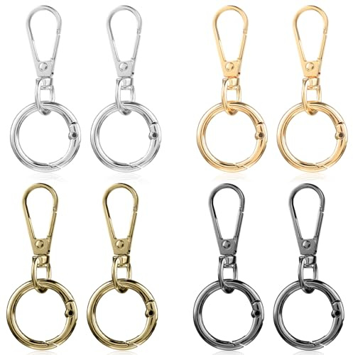 8 Sets Drehverschluss Clips 4 Farben Drehkarabinerhaken mit Doppelöffnung Metallclips mit O Ringen für Schlüsselbänder Karabinerverschluss für Schlüsselanhänger Taschen Schmuck Basteln (Stil 1)