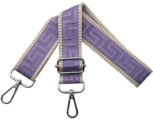 Schultergurt für Tasche Taschengurte zum Wechseln, Verstellbar Taschengurt Breit 3.8cm mit Silber Karabiner - Taschenband Schulterriemen Tragegurt für Handtaschen Damen, Khaki/Lila, K33