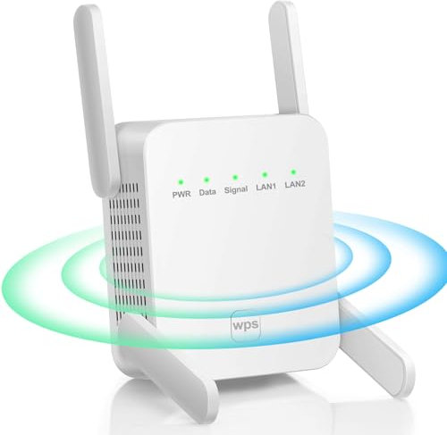 Répéteur WiFi,Amplificateur WiFi,repeteur WiFi Puissant avec 4 Antennes Puissantes,2 Ports LAN,Mode Répéteur & Routeur & AP,repeteur WiFi Exterieur Couverture WiFi de 300 m²,Facile à Installer