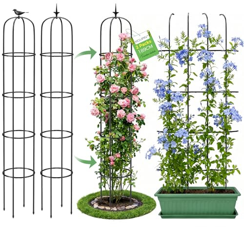 MQUPIN Rankhilfe Garten Obelisk Upgraded Turm Rosen FüR 189Cm, Durable U-FöRmige Obelisk Rankturm, Metallkern Himbeeren Rankhilfe Abnehmbar Indoor Outdoor Blume Stand Spalier GemüSe (2 Pack)