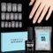 TOMICCA Carré Court Capsules Ongles & 4 en 1 Colle Faux Ongles Kit, Transparent Couverture Capsule Americaine Ongle pour Diy Nail Art, 150 Pièces 15 Tailles