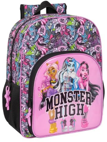 Safta Monster High Drama, Schulrucksack für Kinder, Kinderrucksack, anpassbar an Kinderwagen, ideal für Kinder im Schulalter, bequem und vielseitig, Qualität und Widerstandsfähigkeit, 33 x 14 x 42 cm,