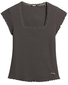 Superdry Damen T-Shirt mit eckigem Ausschnitt – schmale Passform