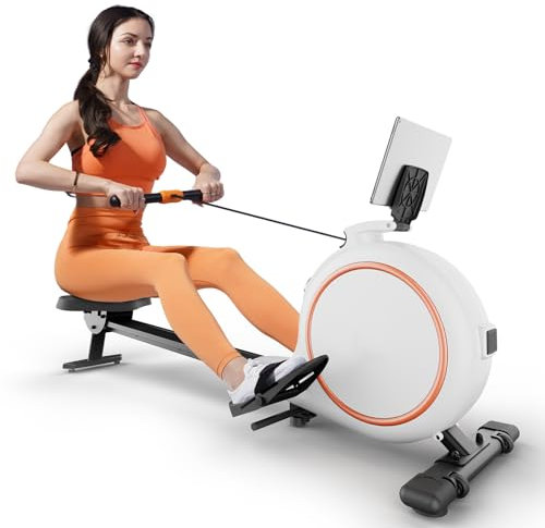 MJWW Rudergerät, Max 136KG Rudergerät für den Heimgebrauch, Rowing Machine mit 32 Magnetisches Widerstandsstufen, APP-Steuerung Cardio-Rudergerät mit Tablet-Halter und LCD-Display
