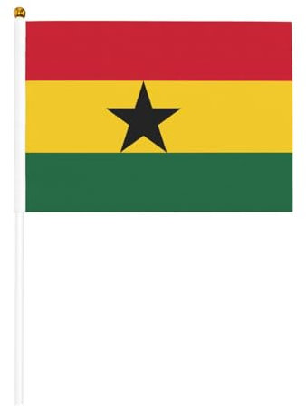 Flagge von Ghana, kleine Flaggen auf Stab, 14 x 21 cm, 10 Stück – Mini-Flaggen, handliche Holzflagge