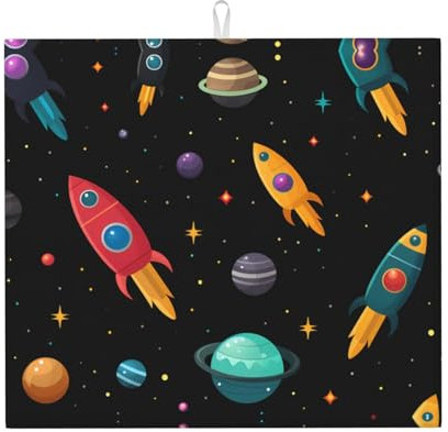 Phayah Star Rocket - Tapete de secado de platos de cocina de 18 x 16 pulgadas, altamente absorbente, apto para cafetera, vajilla