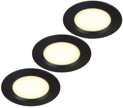 HCFEI 3er Set Möbelleuchte 12V ultra flach 3W LED-Einbaustrahler 55mm Lochausschnitt mit 2M Kabel IP44 Deckenspot für Spiegelschränke, Vitrinen, Möbel und Schränke (Schwarz 3000K)