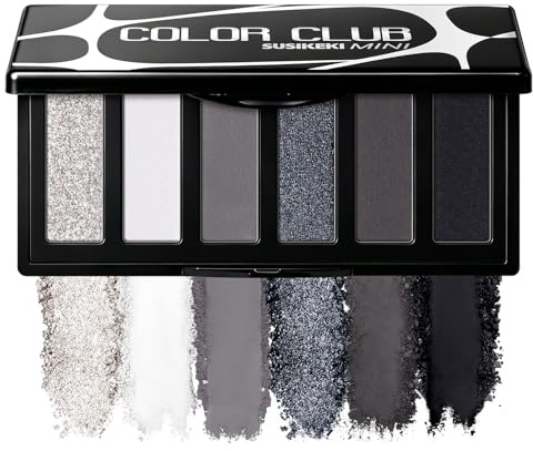 SUSIKEKI Goth Lidschatten Schwarz mit Spiegel Matt Schimmer Glitzer 6 Farben Mini-Lidschatten-Palette Reisegröße Hochpigmentiert für Feen Hexen Goth Halloween Kostüm Make Up