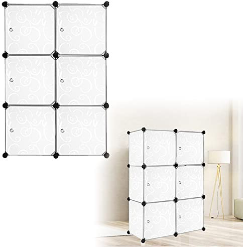 VANCHEMO Kleiderschrank Kunststoff, DIY Kombischrank Aufbewahrung Schrank, Regalsystem mit Türen Garderobenschrank, für Spielzeug Kleidung(6 Boxen mit Tür, Weiß)