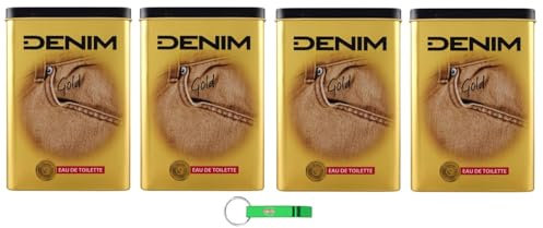 4x DENIM EDT Gold, Eau de Toilette Perfekt, um die Haut frisch zu halten, Metallbox 100ml + Beni Culinari Kostenloser Schlüsselanhänger