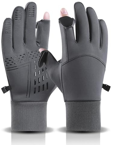 Fjquamitix Winterhandschuhe, winddicht, wasserdicht, 2-in-1, fingerlos, wandelbar, Thermo-Touchscreen-Handschuhe zum Radfahren, Laufen, Fahren, Angeln, Unisex Kaltwetterausrüstung (Grau, L)