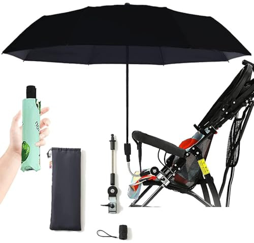Nakazawa Kinderwagen-Sonnenschirm, UV-Schutz, mit Regenschirm-Clip-Befestigung, UPF 90+, UV-Schutz, Kinderwagen-Sonnenschirm (schwarz)