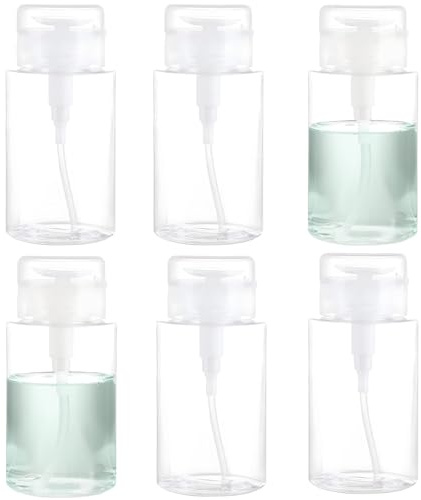 Packool 6.8 oz Clear PET Plastic Pump Bottles with Locking Cap, Refillable Liquid Dispensers for Makeup Remover, Toner, Lotion & Nail Polish Remover, 6 Pcs Push Down Pump Dispensers