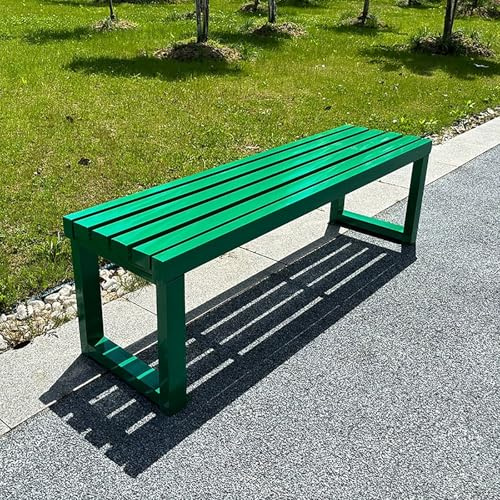 Wetterfeste Metall-Parkbank, rückenfreies Design für 2-3 Personen, Lattensitz, 400 kg Kapazität, ideal für Garten, Terrasse, Hinterhof, Rasen, Deck, Pool