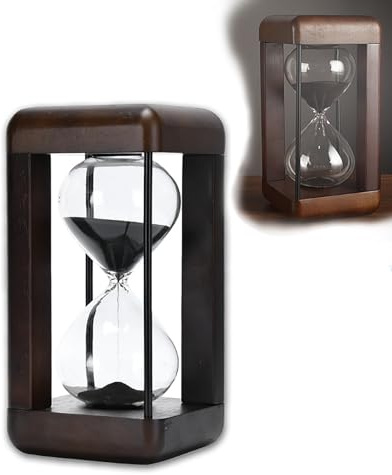 Große Sanduhr 60 Minuten aus Nussbaumholz – Dekorative Sanduhr für Zuhause & Büro, Holz-Standuhr mit schwarzem Sand, Stylisches Deko-Objekte und Timer, 22 x 11.5 x 11.5cm