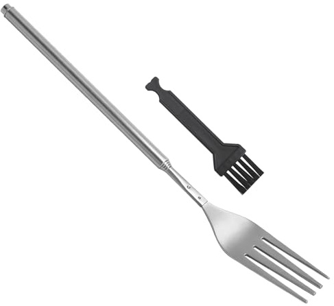 XRVRILE 1 Forchetta Telescopica In Acciaio Inossidabile Da 23 A 64 Cm Con Piccola Spazzola Per Barbecue, Fonduta E Torta