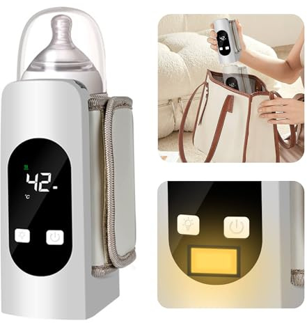 Smartia – calienta biberones portatil para cualquier tamaño, batería de 4500 mAh y resistente a líquidos, calentador de biberon con pantalla y luz nocturna para tu bebe, 6 niveles de Tº, Cert. CE ROSH